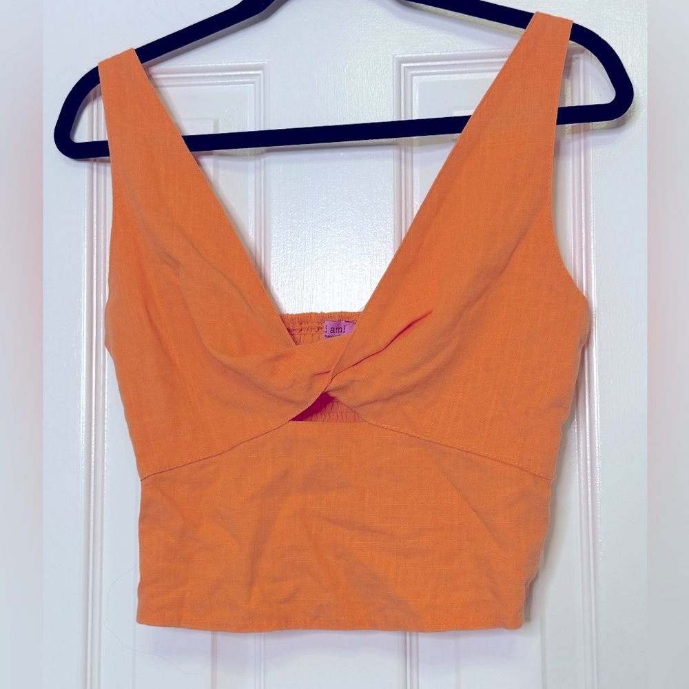 Francesca's Collections Orange Tank Top Fitted Crop Tie Front